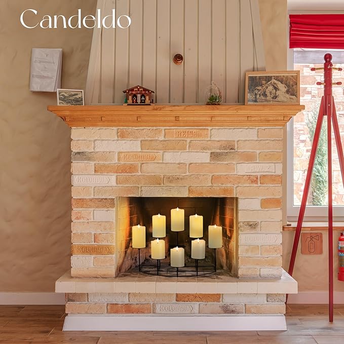 Candeldo Candelabra Fireplace Candle Holder: Black Metal Pillar Candle Holders for Inside Fireplace Mantle Decor Floor Candelabras Table Centerpiece