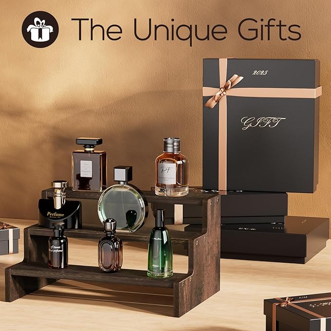ProCase Wooden Cologne Organizer for Men, 3 Tier Perfume Organizer, Mens Cologne Stand Holder Storage, Display Riser Shelf Rack for Fragrances Candles Cosmetics Cupcake Figure Spice -Brown