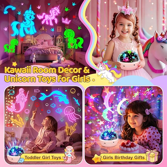Staryou Unicorn Toys for Girls Age 4-6, [93 Modes+Remote] Toys for 3 Year Old Girl, 3 Timer+3 Brightness Unicorn Gifts for Girls 4-6, 360° Rotate Night Light Projector, 6 Year Old Birthday Gifts