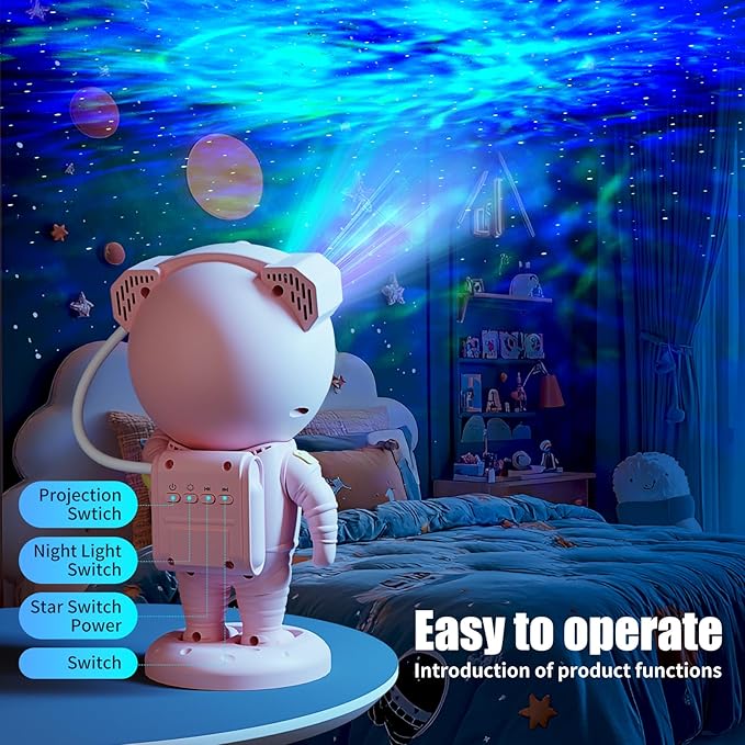 Astronaut Galaxy Projector,Space Projector,with Bluetooth Speaker and Remote Control,360° Adjustable Angle,Spaceman Star Kids Night Light, for Bedroom Ceiling Adult Birthday(Pink)