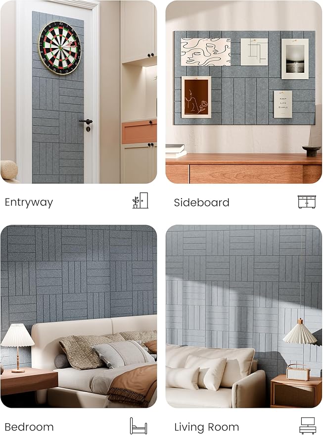 Bumusty Large Cork Board Alternative-36 x 24" Felt Bulletin Board Tiles, with 30 Pushpins, 40 Adhesive Tabs, Bold-Stripe 6-Pack, Cork Boards for Office Push Pin Board Felt Board-Blue Gray
