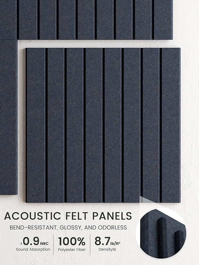 Bumusty Large Cork Board Alternative-48 x 36" Felt Bulletin Board Tiles, with 30 Pushpins, 70 Adhesive Tabs, Fine-Stripe 12-Pack, Cork Boards for Office Push Pin Board-Deep Charcoal Blue