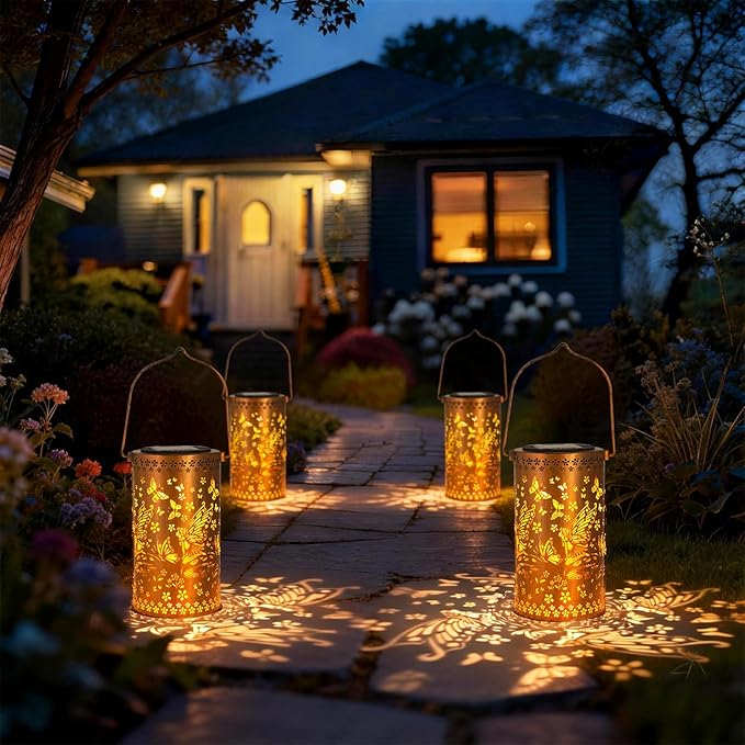 DIBIEECN Mothers Day Gifts for Mom, Birthday Gifts Grandma Ladies Solar Lanterns Outdoor Hanging Hollowed-Out Metal Waterproof LED Garden Decor Outside for Patio Yard Porch, Fairy, 1 Pack