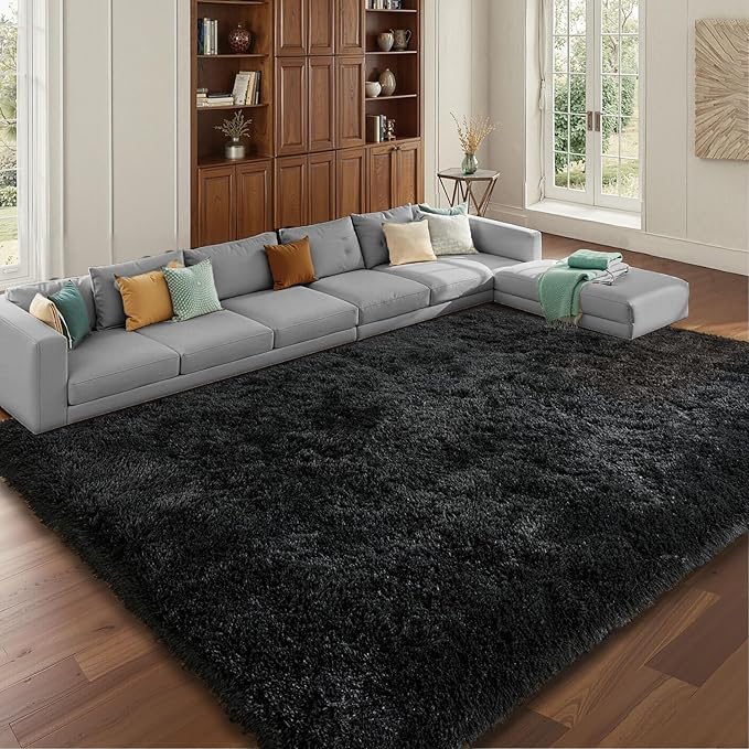 Fluffy Area Rugs for Bedroom - Soft Plush Shag Rug for Living Room Nursery Kids Room - Non Slip Fuzzy Shaggy Floor Carpets for Girls Boys Play Room Dorm Decor (Black, 3' x 5')