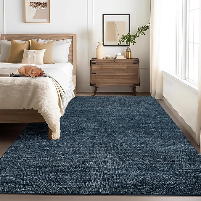 Washable Area Rug 8x10 for Living Room Bedroom Non Slip Minimalist Solid Color Area Rugs Modern Abstract Plain Dining Room Throw Carpet Low Pile Soft Classic Boho Rugs for Kitchen Nursery Oiifce, Navy