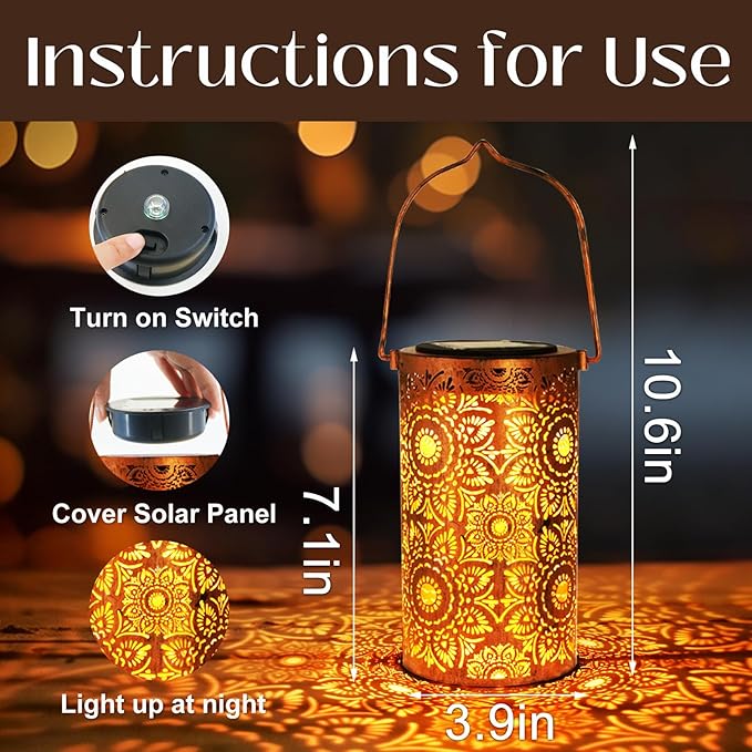 DIBIEECN Mothers Day Gifts for Mom, Birthday Gifts Grandma Ladies Solar Lanterns Outdoor Hanging Hollowed-Out Metal Waterproof LED Garden Decor Outside for Patio Yard Porch, Sunflower, 2 Pack