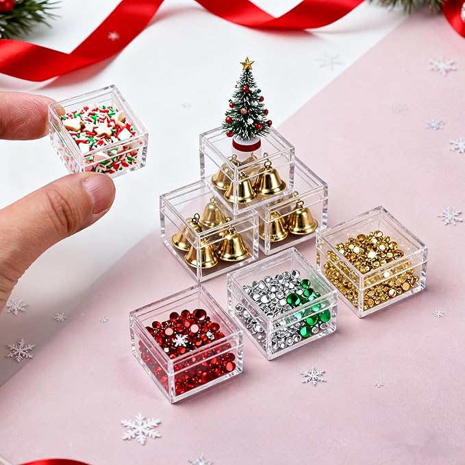 KissYou Small Acrylic Box Clear Candy Boxes with Lids Plastic Square Cube Jewelry Storage Contanier Wedding Graduation Party Favor Decorative Boxes