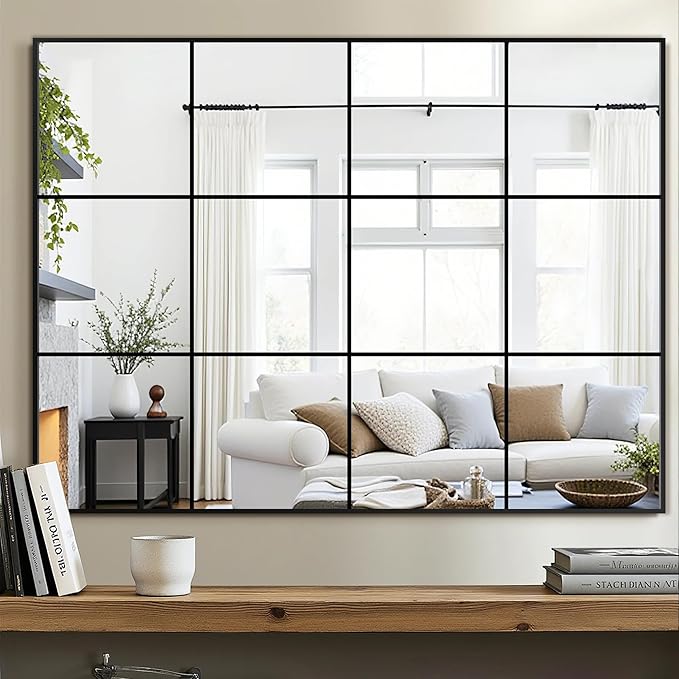 Delma Wall Mirror, 40"X30" Window Pane for Living Room Decor, Decorative Wall Art, Large Wall for Bedroom, Hallway, Living Room