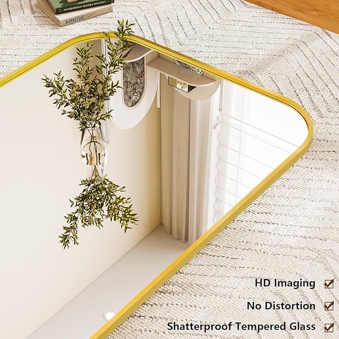 Full Length Mirror 86"x40" Arched Floor Standing Large Mirrors Full Body Mirror with Stand - with Aluminum Frame for Bedroom Living Room, Gold