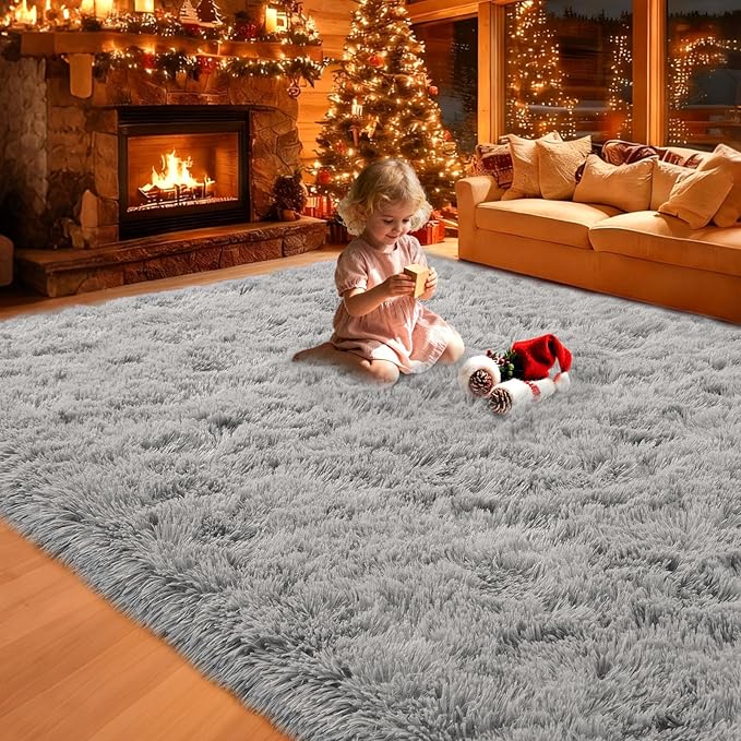 6x9 Area Rugs Living Room,Gray Large Plush Fluffy Bedroom Carpet,Non-Slip Upgraded Indoor Thick Soft Rug,Modern Plush Carpet Suitable for Kids Home Decor Aesthetics Dorm.