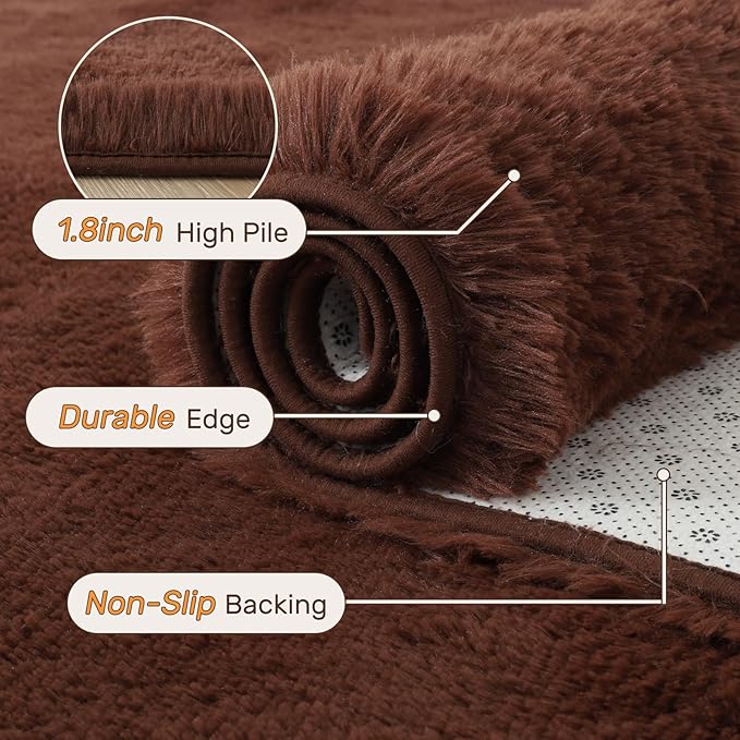 Coffee Brown 5x7 ft Fluffy Rug for Living Room,Fur Bedroom Area Rugs Non-Slip,Carpet for Nursery Kids PlayRoom Indoor Modern Plush Carpets