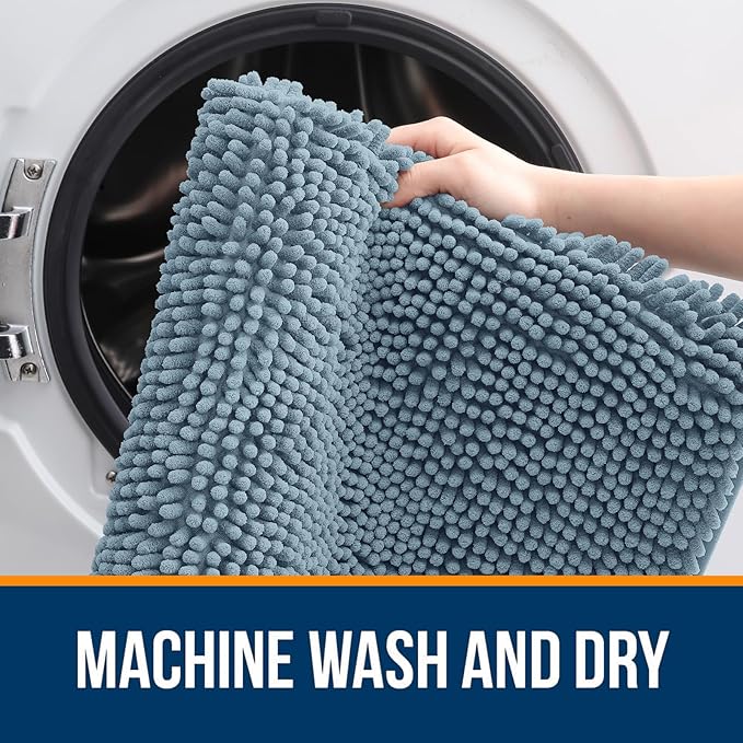 OLANLY Bathroom Rugs 35x24, Extra Soft Absorbent Chenille Bath Rugs, Rubber Backing Quick Dry, Machine Washable Bath Mats for Bathroom Floor, Tub and Shower, Home Decor Accessories, Airy Blue