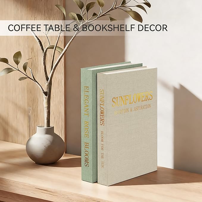 Premium Linen Decorative Book Box Set of 2 - Letter Gold Foil Embossed with Hidden Storage | Coffee Table, Bookshelf & Mantel Decor & Keepsake Organizer to Elevate Home Aesthetic,Green