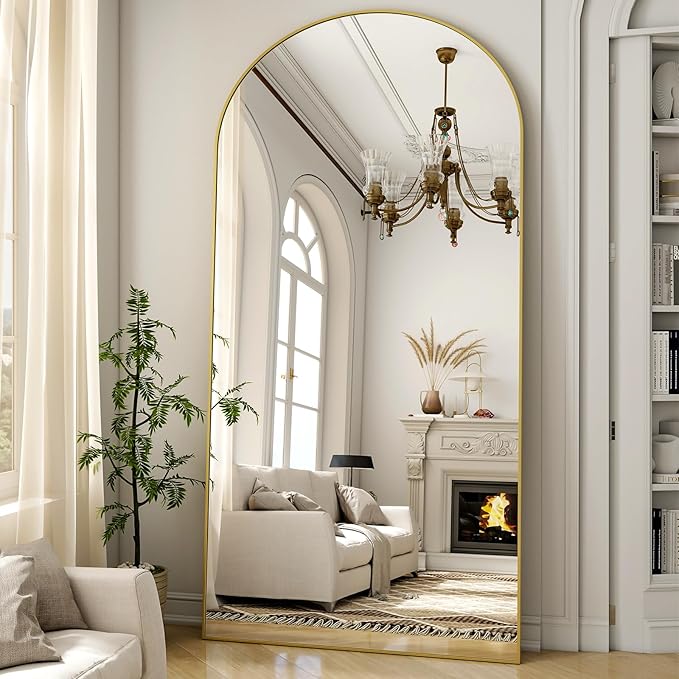 Arched Full Length Mirror 78"x35" - Floor Standing Body Mirror with Aluminum Frame,Leaning Hanging for Bedroom Cloakroom Living Room Gold