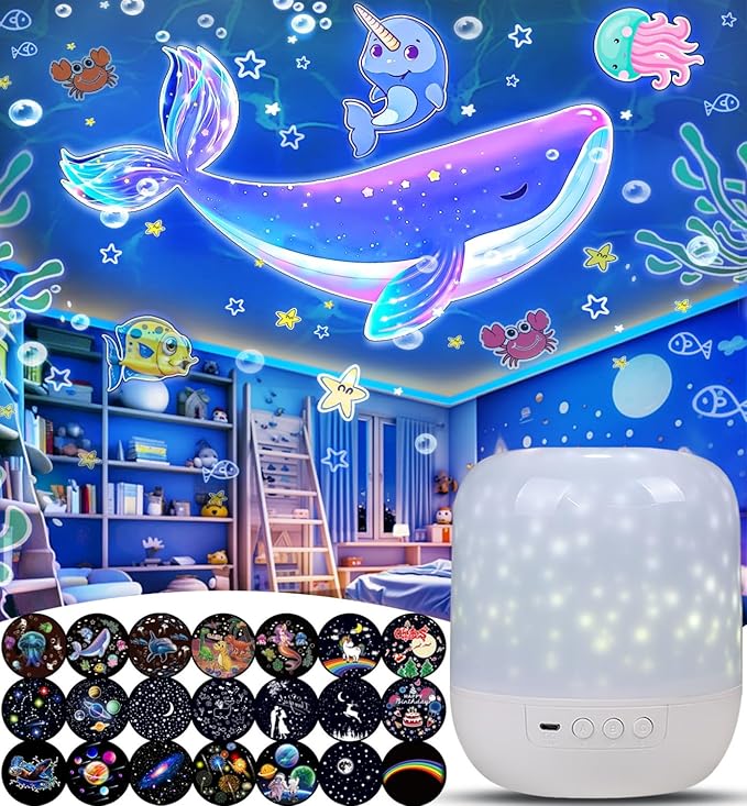 21 Sets of Films, Kids Night Light Projector, Projector Night Light for Kids Bedroom, Ceiling, Star Galaxy Projector for Baby Toddler Girls with 360° Rotating, Birthday, Christmas, Nursery, Room Decor