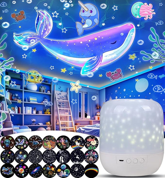 21 Sets of Films, Kids Night Light Projector, Projector Night Light for Kids Bedroom, Ceiling, Star Galaxy Projector for Baby Toddler Girls with 360° Rotating, Birthday, Christmas, Nursery, Room Decor