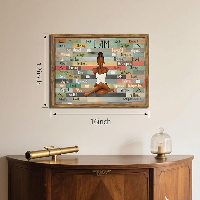 raiqtols Framed Inspirational Canvas Wall Art – Motivational Black Women Picture Prints for Office, Positive Affirmation Artwork Wall Decor for Living Room, Bedroom, Yoga Room – 12x16in