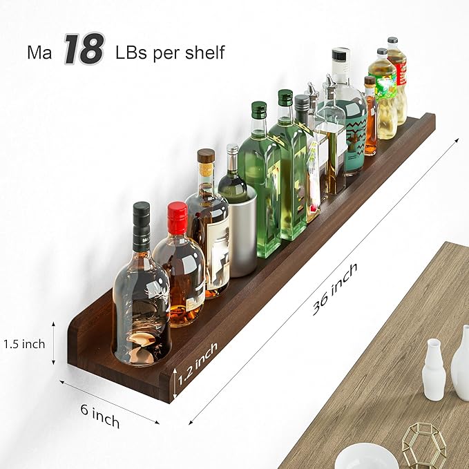 Love-KANKEI 36 Inch Long Floating Shelves Wall Mounted Set of 2, Large Wood Wall Shelves for Storage, Rustic Hanging Shelves for Display,Bedroom Living Room Bathroom Kitchen Office Dark Walnut