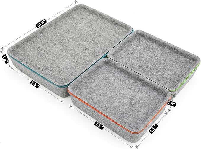 Welaxy stackable Lidded drawer organizer bins home office work desktop storage box with lid for junk makeup stationery decluttering sorting 3-pack gift idea (Orange + Green + Turquoise)