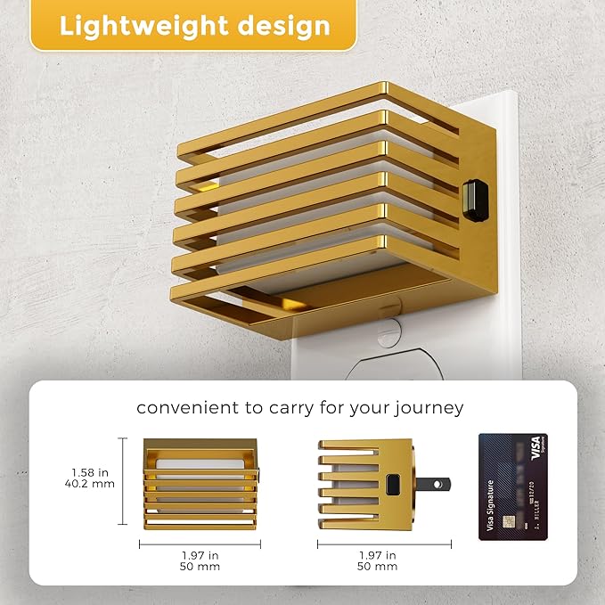 L LOHAS LED Night Lights Plug into Wall, 2 Pack Modern Night Light with Dusk to Dawn Sensor, Dimmable Plug in Night Light, Adjustable Brightness, 3000K Soft White for Bedroom Bathroom Hallway(Gold)