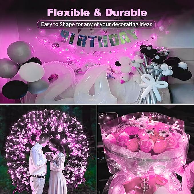 20 Pack LED Fairy Lights Battery Operated,20 LED Waterproof Mini Twinkle String Lights for Wedding Valentine's Day Christmas Decorations,Pink