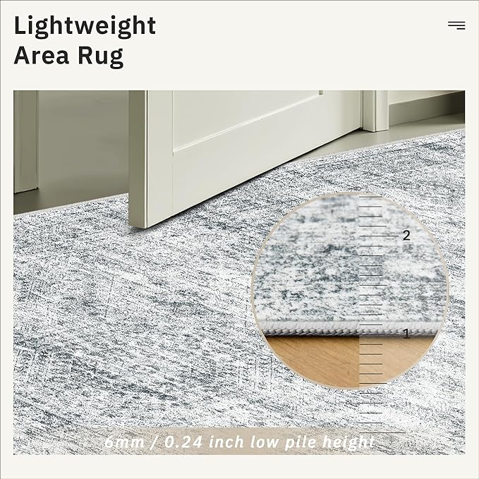 Soalmost Washable Area Rug 8x10, Large Soft Rugs for Living Room Farmhouse Vintage Gray Area Rugs for Bedroom Dining Room Non-Slip Stain Resistant Under Table Rug Grey