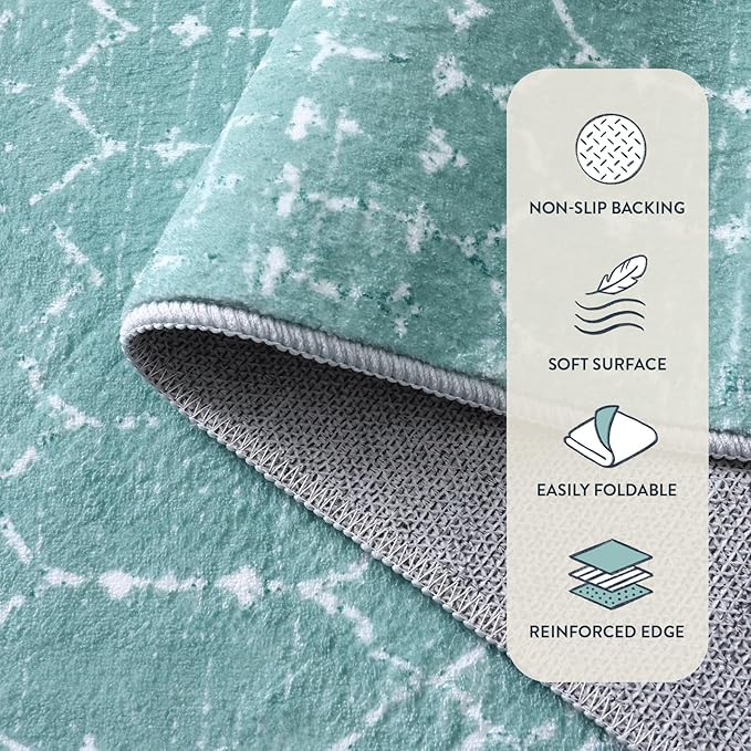 Lahome Moroccan Green Runner Rug 2x6 Washable Non-Slip Hallway Rug Runner Kitchen Throw Untra-Thin Entryway Carpet, Geometric Print Distressed Floor Mat for Hallways Bedroom Hana