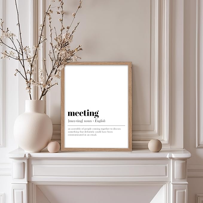 Poster Master Typography Poster - Retro Dictionary Print - Meeting Definition, Assembly of People, Book Page, Funny - Gift for Colleague, Friend - Wall Decor for Home, Office, 11x14 Beige Framed