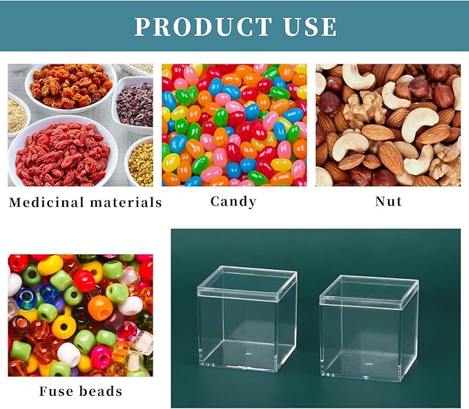 dedoot Clear Acrylic Boxes Small Plastic Square Cube, 4 Pack Small Plastic Storage Box with Lid, 2.2x2.2x2.2 Inch /55x55x55mm Square Clear Containers Box for Candy Pill and Tiny Jewelry