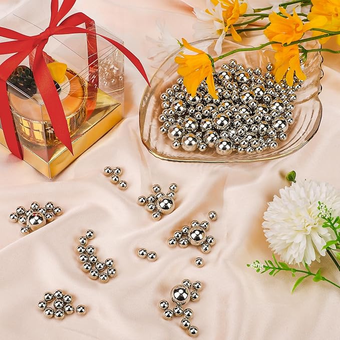 Suream 1300PCS Pearl Beads for Makeup Holder, 8mm/0.31in No Hole Artificial Beads for Vase Filler, Jewelry Making, Table Scatter, Wedding Decoration, DIY Craft Projects, Silver Plated