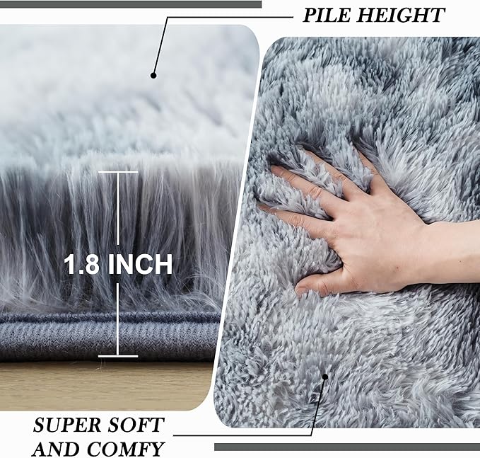 Area Rugs 9x12 Living Room: Gray Shag Rug 9x12 Area Rugs - Large Plush Fluffy Carpet for Bedroom,Living Room(Tie-Dyed Light Gray)