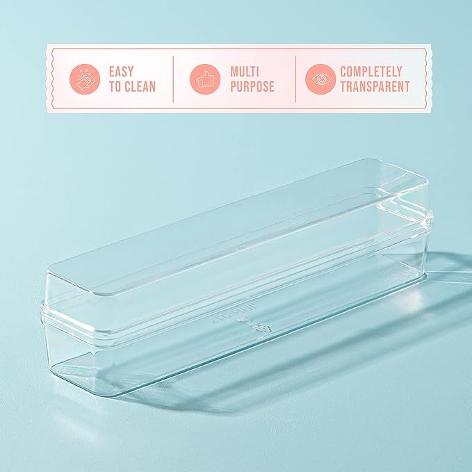 Hammont Rectangle Acrylic Box - Party Favor Gift Boxes - Clear Box with Rounded Edges for Gifts, Weddings, Treats, Candies & Accessories - Rectangle Home Storage Boxes | 7”x1.5”x1.5” (12 Pack)