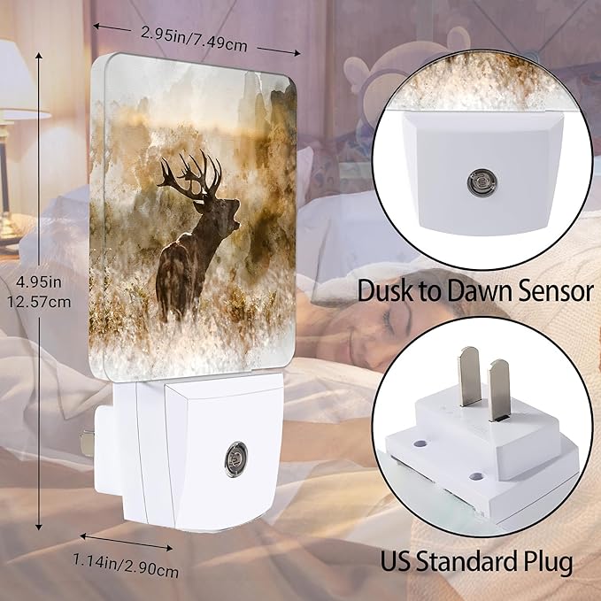 Deer Autumn Fall Night Light Plug in Wall Lamp Smart Dusk to Dawn Sensor for Home Decorative, Kids Room Bedroom Bathroom Kitchen Hallway Gifts