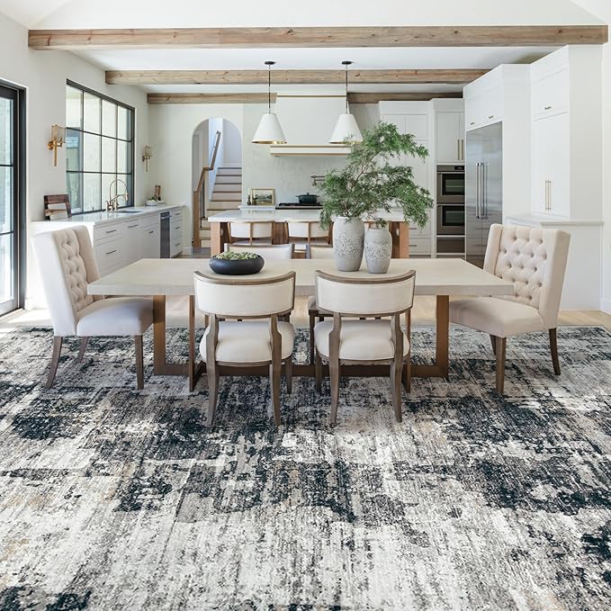 XLUEZ 10x14 Area Rugs for Living Room, Washable Modern Abstract Large Area Rug Neutral Soft Non Slip Kids Rug Stain Resistant Indoor Carpet for Bedroom Dining Room Playroom Office(BlackGrey, 10'x14')