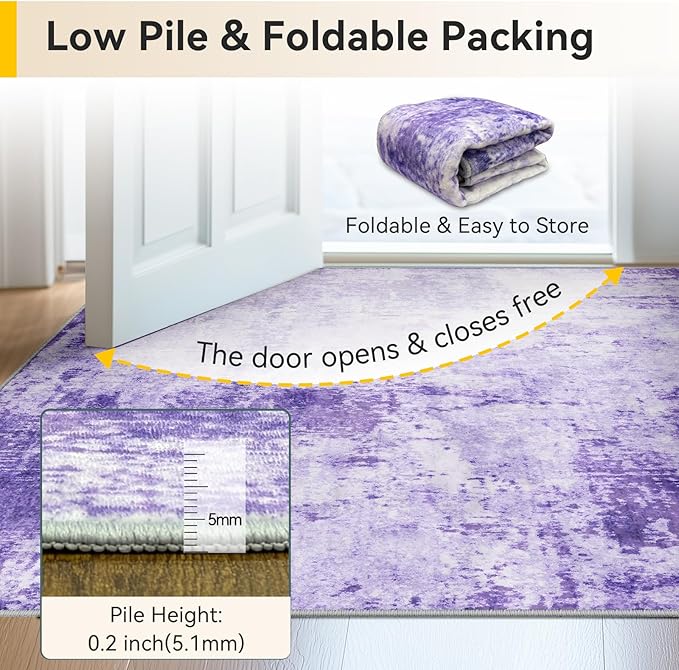 RELEANY Washable Area Rugs 7'x9' Non-Slip Modern Abstract Soft for Living Room Entryway Bedroom Nursery, Print Pattern, Purple Gray Pink White
