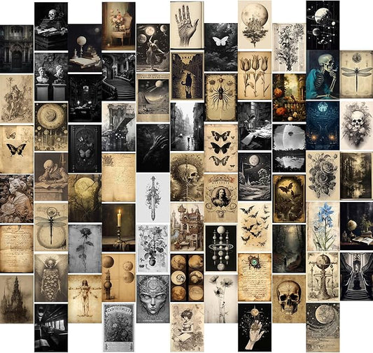 KBKBART 70pcs Dark Academia Wall Collage Kit, Vintage Poster Wall Decor, Retro Style Dark Aesthetic Room Decor, Light Academia Photo Collage Kit 4"x6" Aesthetic Picture, Gothic Home Decor for