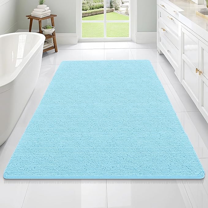 OLANLY Large Bathroom Rugs 70x46, Extra Soft Absorbent Chenille Bath Rugs, Rubber Backing Quick Dry, Machine Washable Bath Mats for Bathroom Floor, Tub and Shower, Home Decor Accessories, Sky Blue