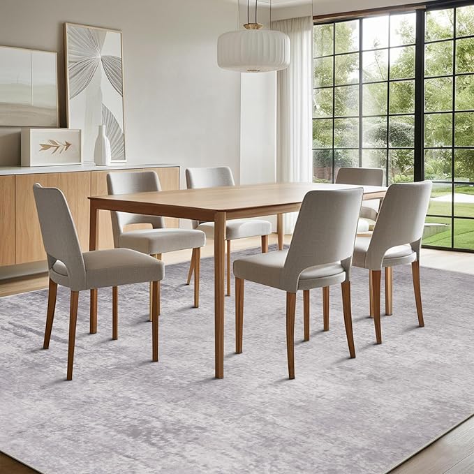 Srugn Washable Rugs 8x10 Area Rugs for Living Room,Modern Abstract Rugs for Bedroom,Large Carpets,Ultra Soft Faux Wool Retro Dining Room Rug,Non Slip&Non-Shedding Low Pile Print Rug- Grey