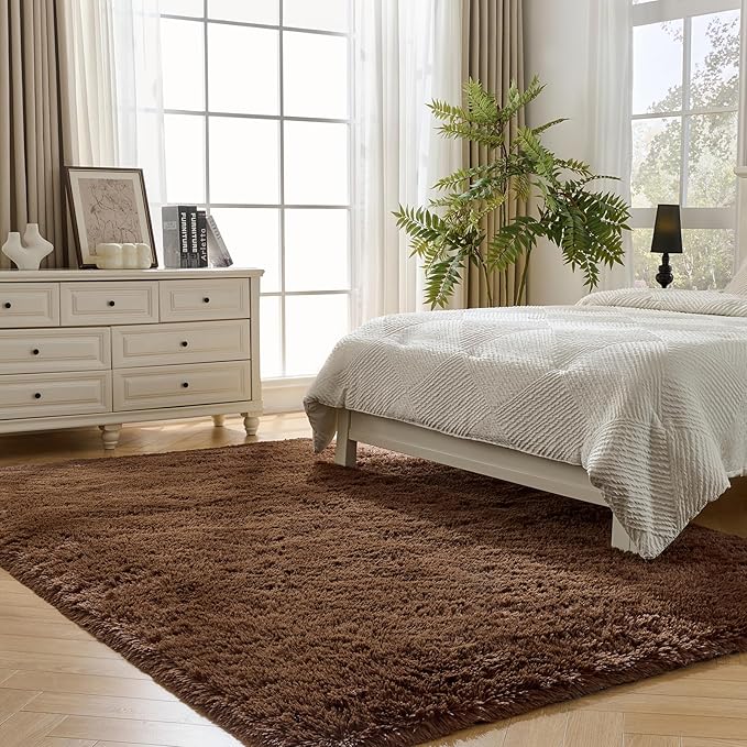 Fluffy Area Rugs for Bedroom - Soft Plush Shag Rug for Living Room Nursery Kids Room - Non Slip Fuzzy Shaggy Floor Carpets for Girls Boys Play Room Dorm Decor (Brown, 5' x 7')