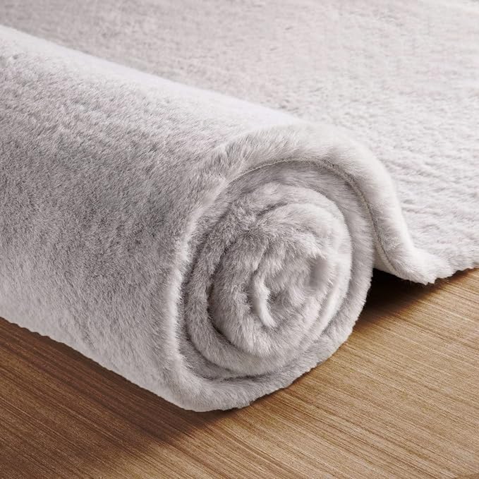 ORINOVA Grey Runner Fuzzy Rug for Bedroom Washable Fluffy Nursery Rugs for Living Room Cute Room 2x4 Rug