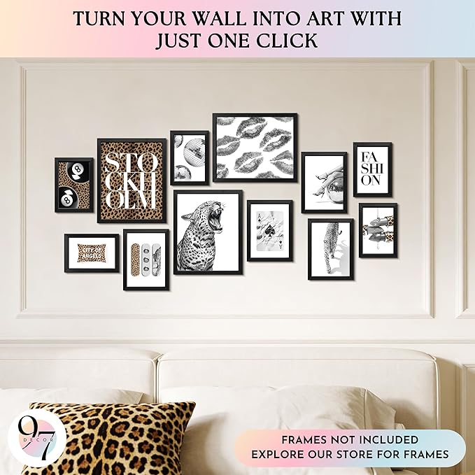 97 Decor 12 Pcs Trendy Leopard Wall Art - Cheetah Wall Decor For Bedroom, Stockholm Posters For Room Aesthetic, Funky Preppy Art Prints Cute Pictures For College Girls Dorm Decorations (Unframed)