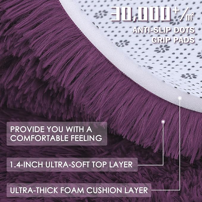 OLANLY 2x6 Machine Washable Runner Rugs for Hallway, Soft Fluffy Shaggy Bedside Rugs for Bedroom, Living Room, Indoor Floor Carpet for Kids Girls and Boys, Home Decor Aesthetic, Dark Purple