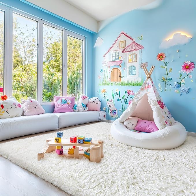 KICHOWUA Thick Area Rug 4x6 Cream White Fluffy Shag for Bedroom, Soft Washable Fuzzy Shaggy Non-Slip Plush Carpet for Living Room, Modern Furry Rugs for Kids Nursery Baby Boys Girls Dorm, Ivory