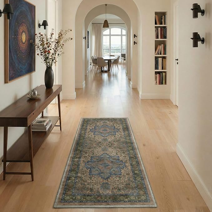 GENIMO Area Rug 2x3 Doormat, Machine Washable Low Pile Rugs, Small Retro Chenille Entryway Mat for Entrance, Hallway, Kitchen and Corridor, Dusty Sage