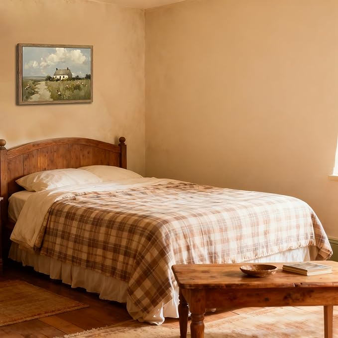 Vintage Wall Art, Framed English Countryside Cottage Painting Print, Country Farmhouse Canvas Wall Art, Rustic Landscape Pictures Artwork Wall Decor for Bedroom Living Room – 16x24 inch
