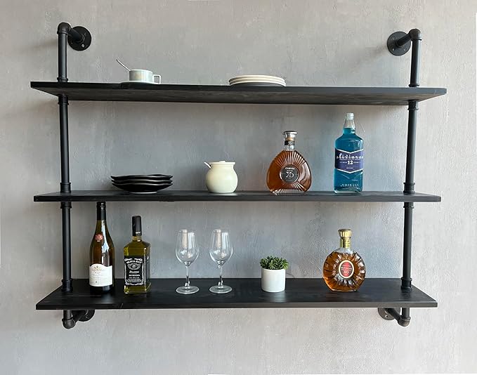 HDDFER Industrial Pipe Shelf Shelving Bookcase, Wall Mounted Rustic Bookshelf, Floating Bookshelves for Wall,Retro Wood Metal Pipe Industrial Shelves for Living Room