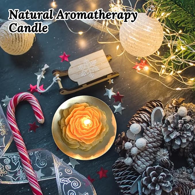 Dark Yellow Peony Flower Shape Candles for Women - Aromatic Pastel Aesthetic Candle with Chamomile Fragrance - Christmas Gift for Friends Colleagues and Classmates (3 inch)