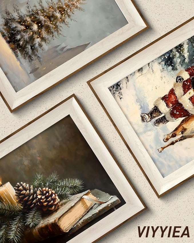 VIYYIEA Winter Framed Wall Art for Living Room, Books and Pinecones Canvas Prints, Oil Painting Home Decor, Christmas Picture, Bathroom Wall Decor Gifts for Friends or Family - 16L x 12W