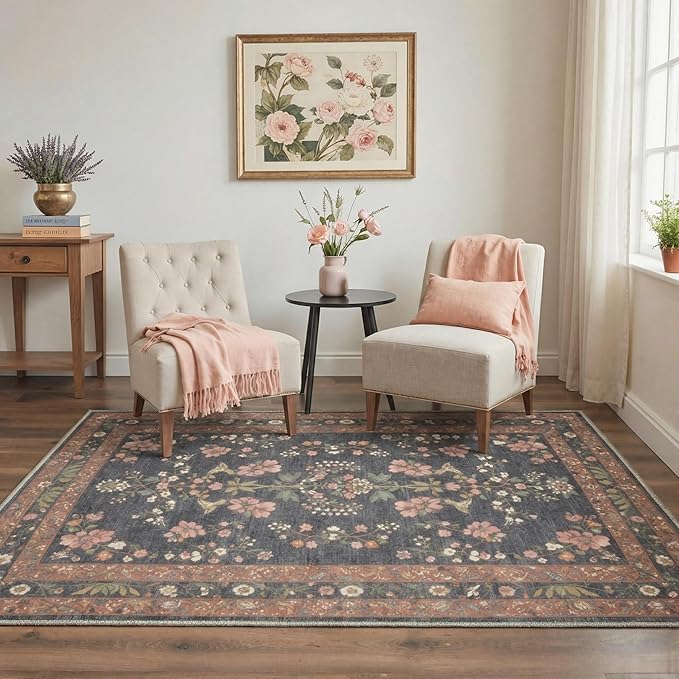 GENIMO Area Rug 2x3 Doormat, Machine Washable Low Pile Rugs, Small Retro Chenille Entryway Mat for Entrance, Hallway, Kitchen and Corridor, Dusty Charcoal