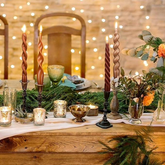Nuanchu 4 Pcs Twisted Taper Candles Wax Unscented Smokeless Spiral Swirl Candlesticks for Wedding Holiday Dinner Party Home Decorations(7.87 Inch,Pure,Fall Color)